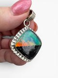 Aurora Opal Solid 925 Sterling Silver Pendant