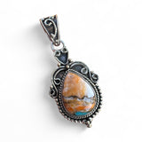 Kingman Turquoise & Spiny Oyster Solid 925 Sterling Silver Pendant