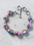 Kingman Pink Dahlia Turquoise Solid 925 Sterling Silver Bracelet