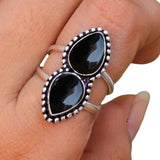 Black Onyx Double Teardrop Solid 925 Sterling Silver Ring 8.5