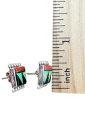 Native American Zuni Inlay Solid 925 Sterling Silver Earrings