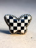 Butterfly Checkerboard Solid 925 Sterling Silver Ring 6