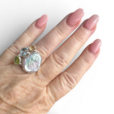Baroque Pearl, Citrine, Blue Topaz & Peridot Solid 925 Sterling Silver Ring 7
