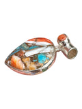 Kingman Turquoise & Spiny Oyster Solid 925 Sterling Silver Pendant