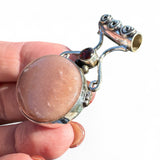 Sunstone & Garnet Solid 925 Sterling Silver Pendant