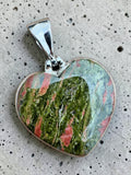 Unakite Heart Solid 925 Sterling Silver Pendant