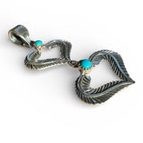 Double HEARTS Kingman Turquoise Solid 925 Sterling Silver Pendant