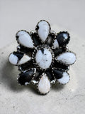 Flower White Buffalo Solid 925 Sterling Silver Ring ADJ