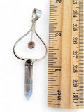 Pink & Green Tourmaline with Quartz point Solid 925 Sterling Silver Pendant