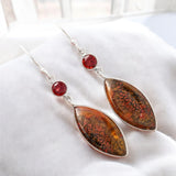 Red Moss Agate & Garnet Solid 925 Sterling Silver Earrings