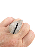 Rough Tourmaline in Quartz Solid 925 Sterling Silver Ring 8