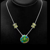 Kingman Green Blue Copper Turquoise & Peridot Solid 925 Sterling Silver Necklace