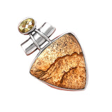 Picture Jasper and Citrine Solid 925 Sterling Silver Pendant