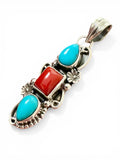 Kingman Turquoise & Italian Coral Solid 925 Sterling Silver Pendant