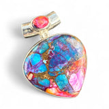 Kingman Pink Dahlia Turquoise Solid 925 Sterling Silver Pendant