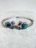 Azurite Malachite & Raw Emerald Solid 925 Sterling Silver Cuff Bracelet