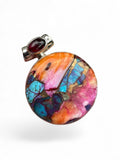 Kingman Pink Dahlia Turquoise & Garnet Solid 925 Sterling Silver Pendant (Copy)