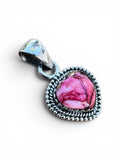 Heart Kingman Pink Dahlia Turquoise Solid 925 Sterling Silver Pendant