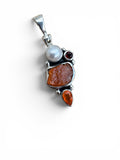 Carnelian, Pearl & Garnet Solid 925 Sterling Silver Pendant