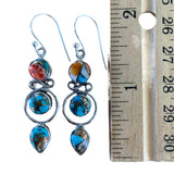 Turquoise & Spiny Oyster Solid 925 Sterling Silver Earrings