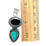 Black Onyx & Turquoise Solid 925 Sterling Silver Pendant