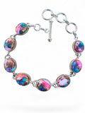 Kingman Pink Dahlia Turquoise Solid 925 Sterling Silver Bracelet