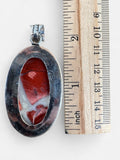 Red Rainbow Jasper Silver Overlay Pendant