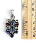Iolite, Peridot & Garnet Solid 925 Sterling Silver Pendant