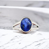 Faceted Blue Lapis Solid 925 Sterling Silver Ring 7