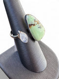 Lemon Chrysoprase & Moonstone Solid 925 Sterling Silver Ring 9