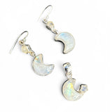 Rainbow Moonstone Crescent Moon & Stars Solid 925 Sterling Silver Pendant & Earrings Set