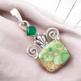 Variscite & Green Onyx Solid 925 Sterling Silver Pendant