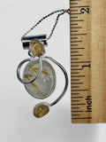 Gold Rutilated Quartz & Citrine Solid 925 Sterling Silver Pendant