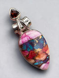Kingman Pink Dahlia Turquoise & Garnet Solid 925 Sterling Silver Pendant (Copy 2)