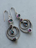 Rainbow Fire Topaz & Amethyst Solid 925 Sterling Silver Earrings