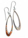 Navajo Oyster Shell & Fire Opal Inlay Solid 925 Sterling Silver Earrings