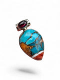 Kingman Turquoise & Spiny Oyster Solid 925 Sterling Silver Pendant