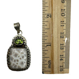 Natrolite & Peridot Solid 925 Sterling Silver Pendant