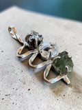 Moldavite, Herkimer Diamond & Meteorite Solid 925 Sterling Silver Pendant