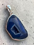 Blue Agate Druzy Solid 925 Sterling Silver Pendant