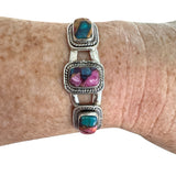 Pink Dahlia Turquoise Solid 925 Sterling Silver Cuff Bracelet