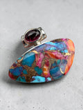 Kingman Pink Dahlia Turquoise & Garnet Solid 925 Sterling Silver Pendant