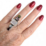 Rainbow Moonstone Peridot Amethyst Blue Topaz & Garnet Solid 925 Sterling Silver Ring 7.5