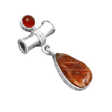 Rough Sunstone & Carnelian Solid 925 Sterling Silver Pendant