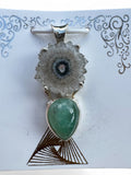 Quartz Stalactite & Amazonite Solid 925 Sterling Silver Pendant