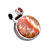 Red Moss Agate & Garnet Solid 925 Sterling Silver Pendant