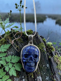 Skull Blue Lapis Solid 925 Sterling Silver Pendant with chain