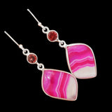 Pink Botswana Agate & Garnet Solid 925 Sterling Silver Earrings