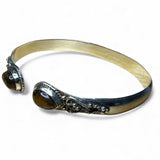 Tiger Eye Solid 925 Sterling Silver Bangle Bracelet