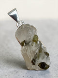 Rough Green Tourmaline in Quartz Solid 925 Sterling Silver Pendant